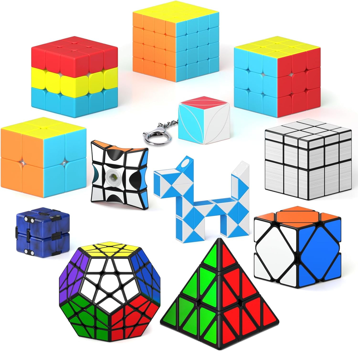 Vdealen 12 Pack Speed Cube Set Puzzle Cube Pack, 2x2 3x3 4x4 Pyramid Dodecahedron Mirror Skewb Snake Ivy Infinity Sandwich Fidget Spinner Magic Cube, Smooth Cube Bundle Toys Gift for Kids & Adults