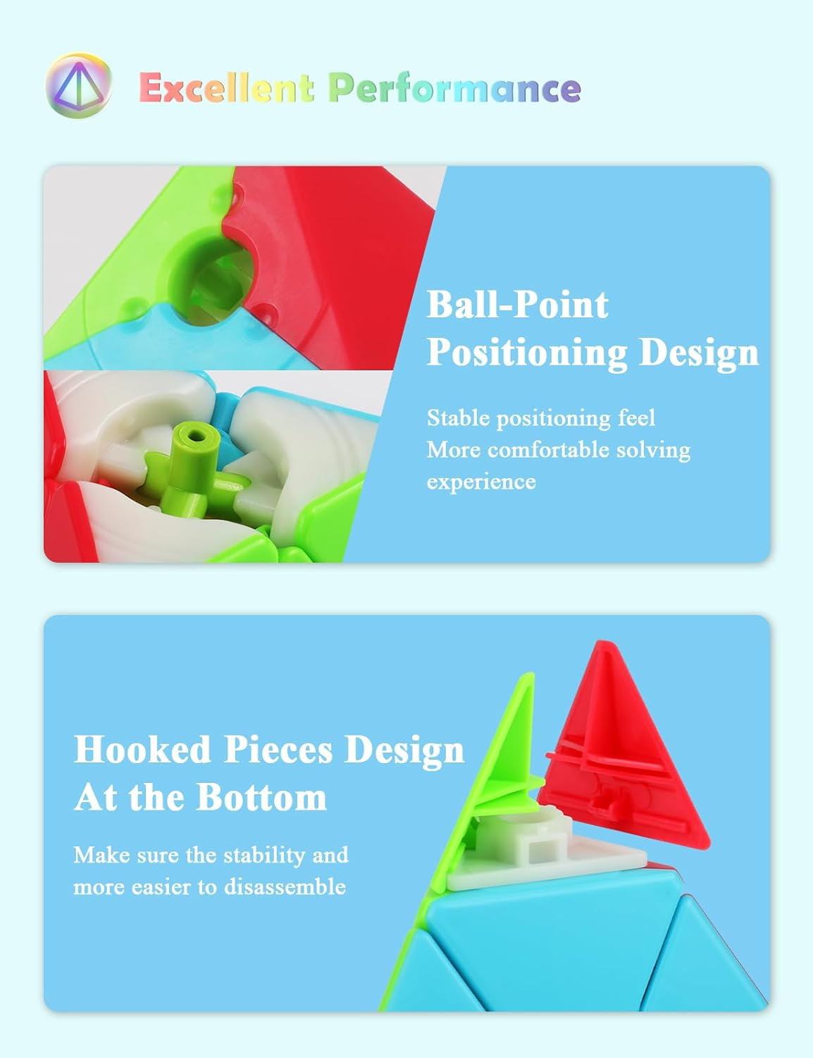 VDEALEN Pyramid Speed Cube Original Triangle Pyraminx Puzzle Cube; Super-Durable Smooth with Vivid Colors - Easy to Turn (Stickerless)