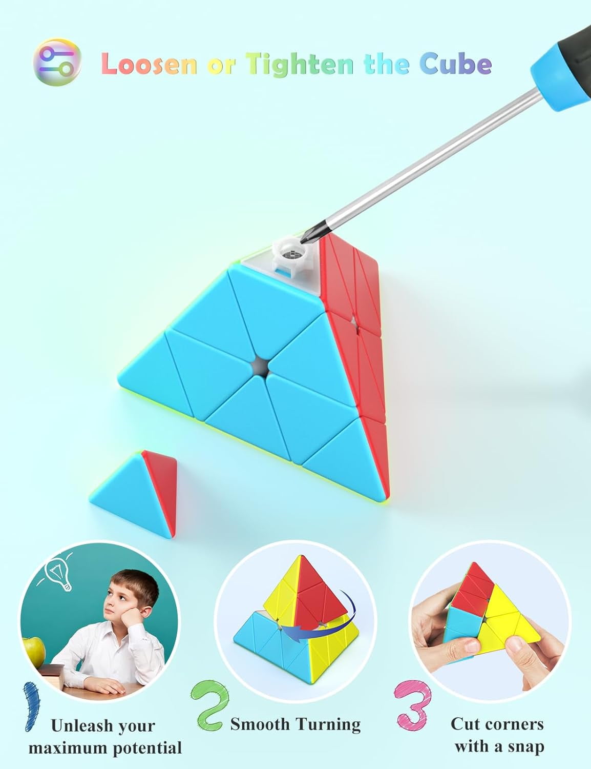 VDEALEN Pyramid Speed Cube Original Triangle Pyraminx Puzzle Cube; Super-Durable Smooth with Vivid Colors - Easy to Turn (Stickerless)