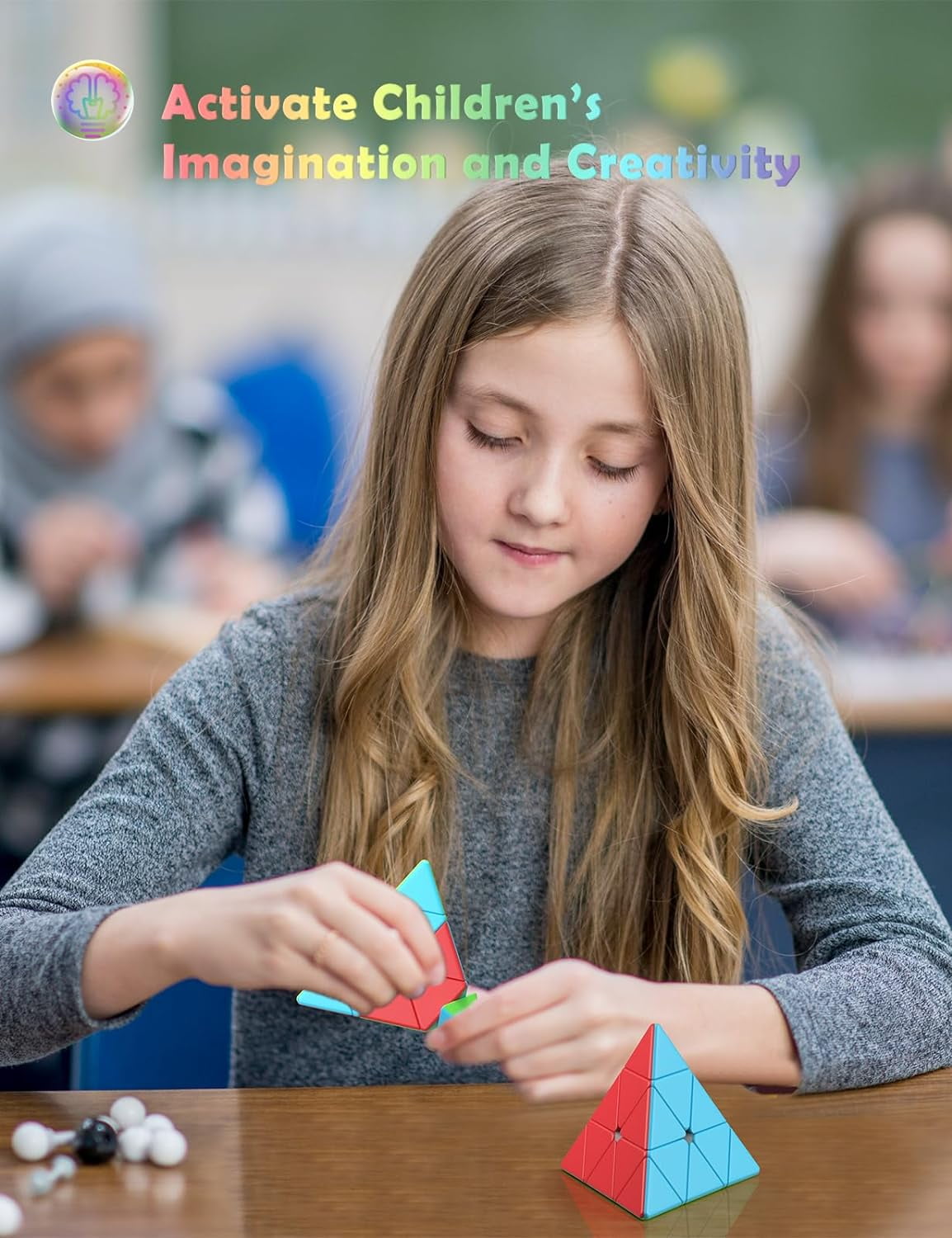 VDEALEN Pyramid Speed Cube Original Triangle Pyraminx Puzzle Cube; Super-Durable Smooth with Vivid Colors - Easy to Turn (Stickerless)