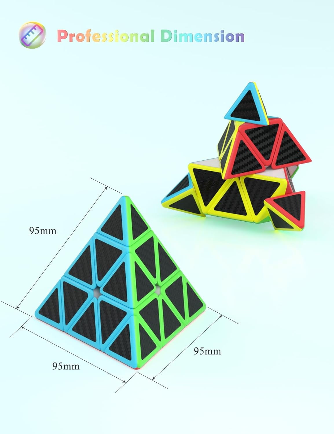VDEALEN Pyramid Speed Cube Original Triangle Pyraminx Puzzle Cube; Super-Durable Smooth with Vivid Colors - Easy to Turn (Carbon Fiber)