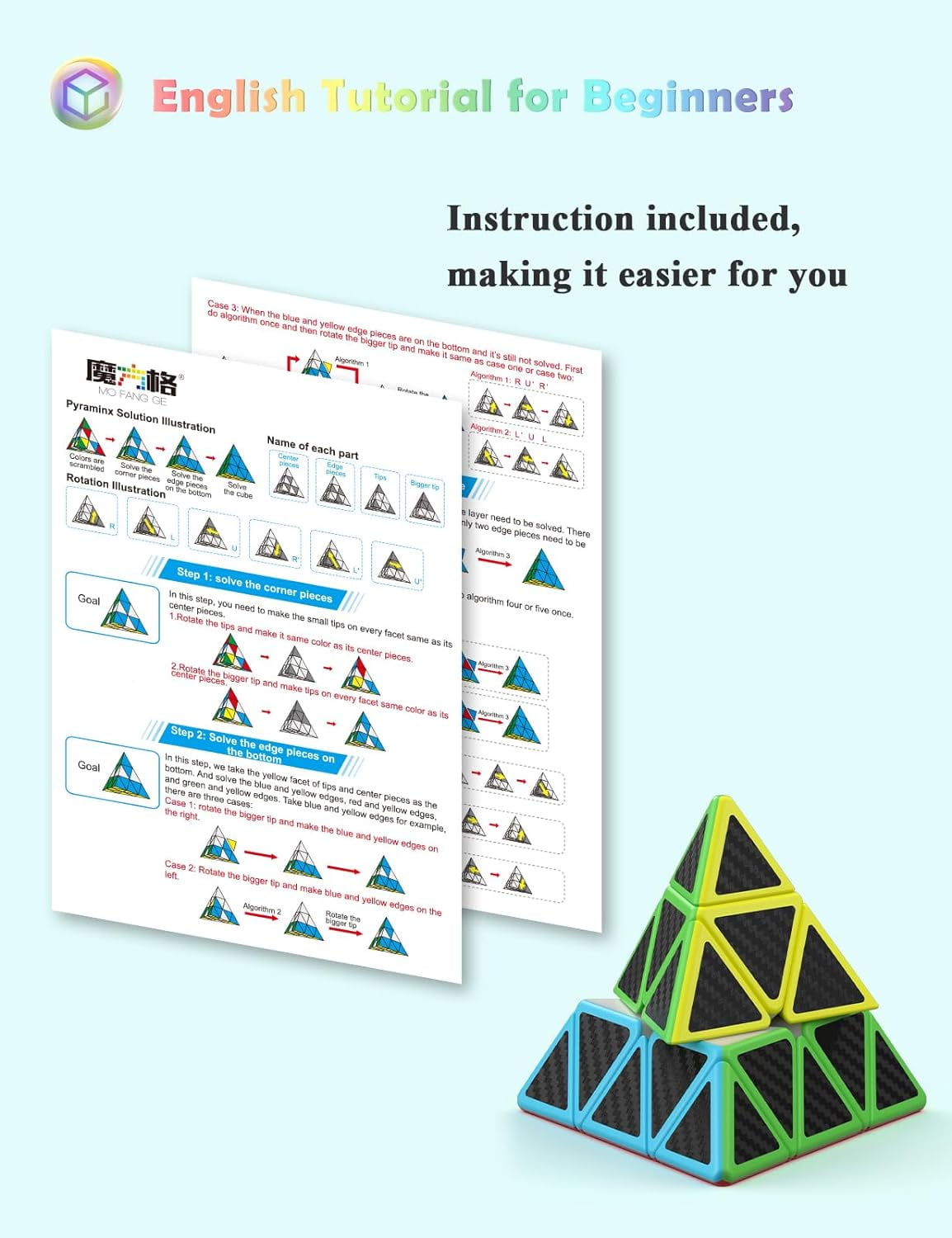 VDEALEN Pyramid Speed Cube Original Triangle Pyraminx Puzzle Cube; Super-Durable Smooth with Vivid Colors - Easy to Turn (Carbon Fiber)