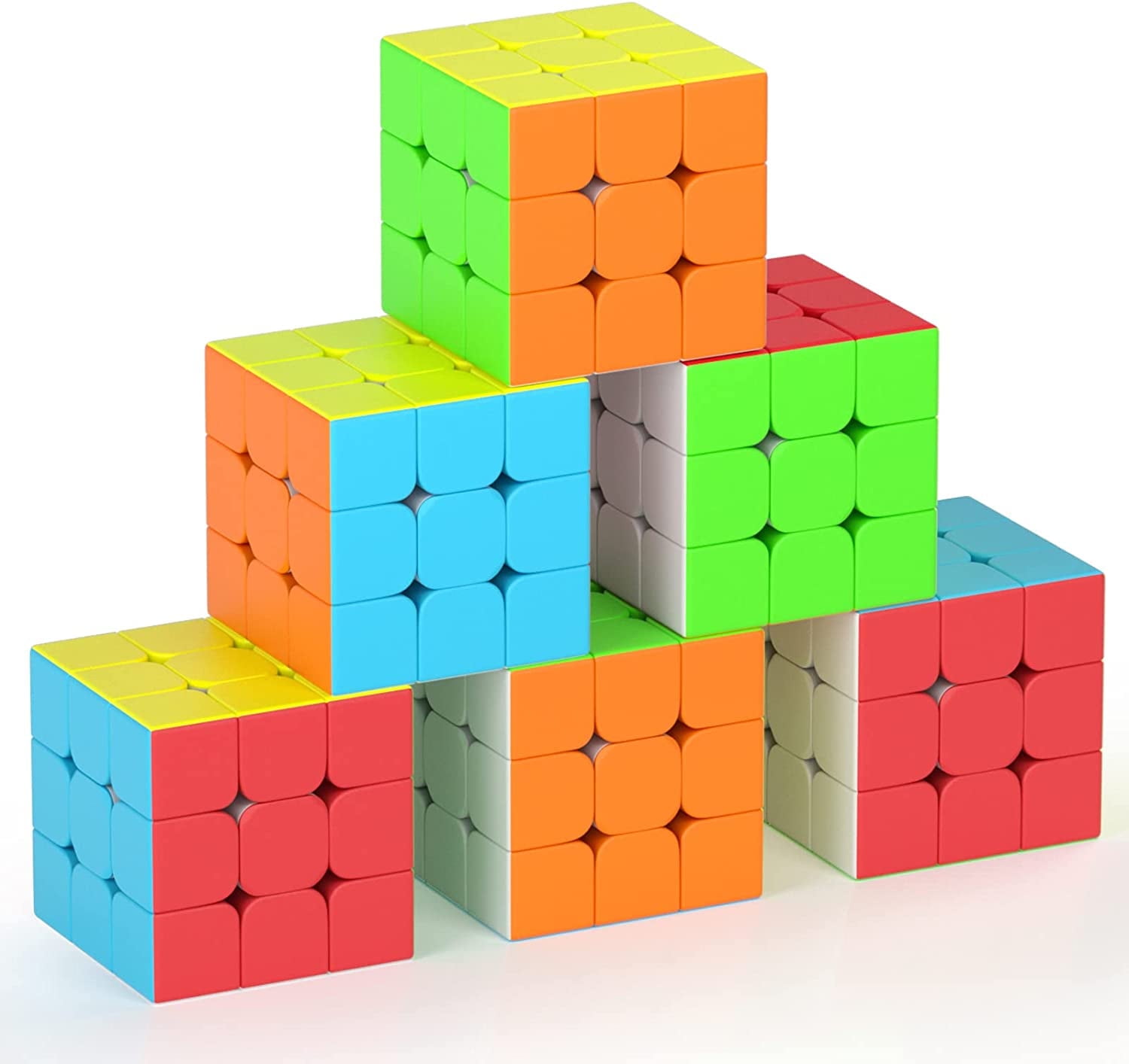 VDEALEN 3x3x3 Speed Cube Set, 2.2in Puzzle Party Favors Toy Stickerless Magic Cube Set, School Classroom Prize for Students, Birthday Party Stocking Stuffers Gifts for Kids Teens Adults(6 Pack)