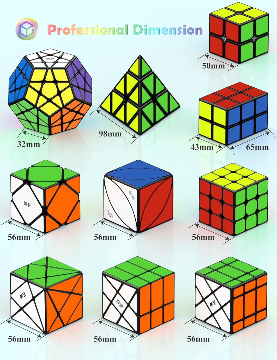 VDEALEN Speed Cube Set, 2X2 3X3 2X3 Skewb Axis Windmill Fisher Dodecahedron Pyramid Ivy Speed Cubes Smooth Fast Cube Puzzles Collection, 10 Pack